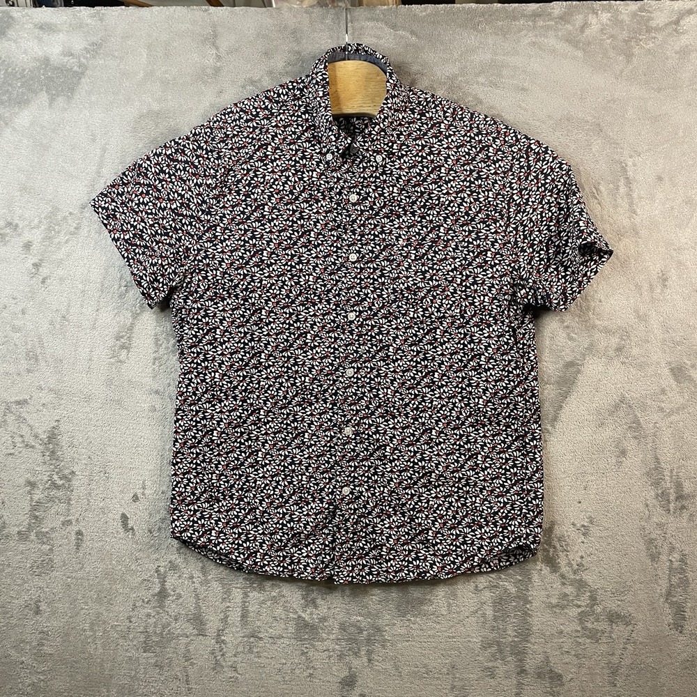 J Crew Men's Large Blue Floral Flex Washed Slim‎ Fit Button Down Lightweight